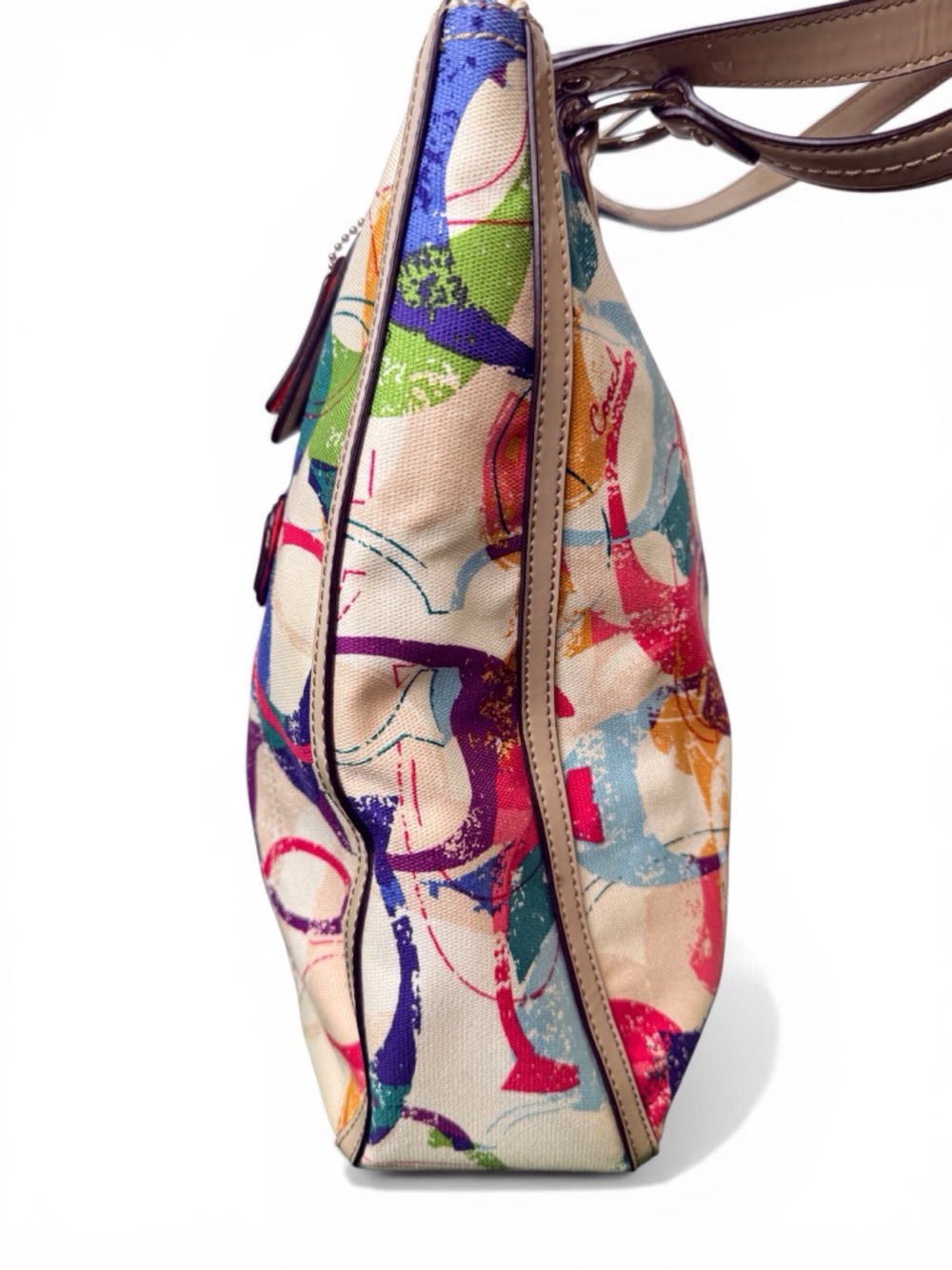 Coach Poppy Signature Canvas Hallie East/West Logo Tote Taupe/Multi EUC - Picture 6 of 11